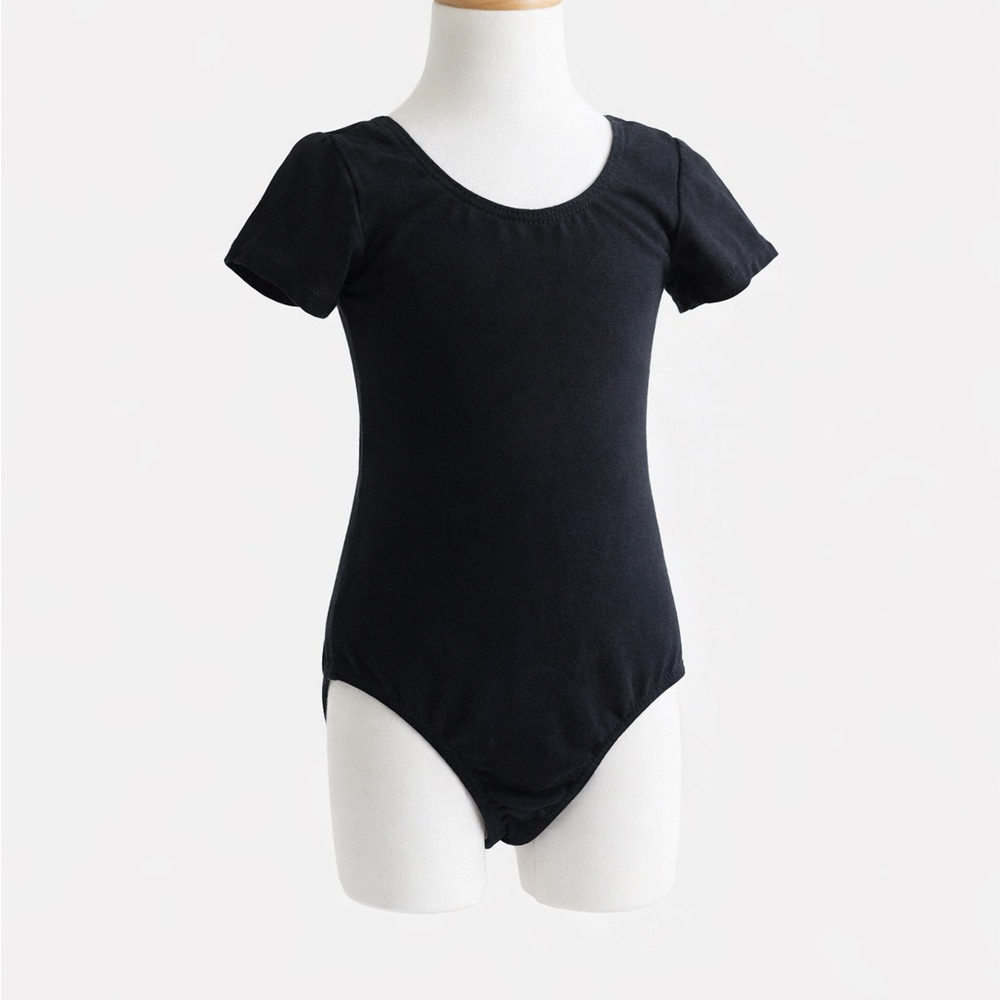 Girls Black Ballet Leotard Size 90cm Short Sleeve Dance Gymnastics Uniform